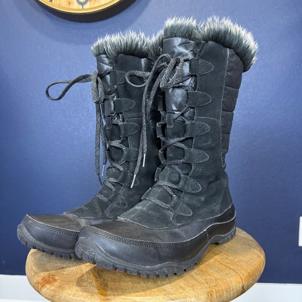 The North Face Black Fur-Trimmed Nupse Purna Insulated Winter Snow Boots | 9.5